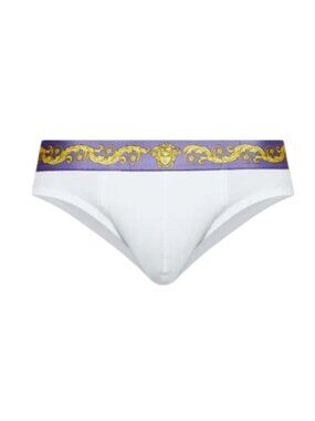 Versace Barocco Medusa Print Cotton Jersey Briefs White XXL 7 NIB Authentic